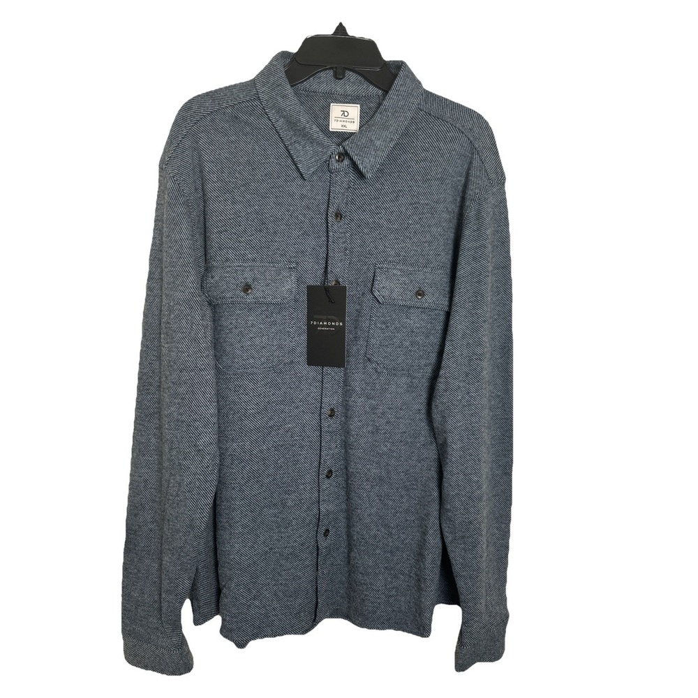 7Diamonds Generation Blue Black Soft‎ Flannel Button Shirt 4 Way Stretch Men 2XL